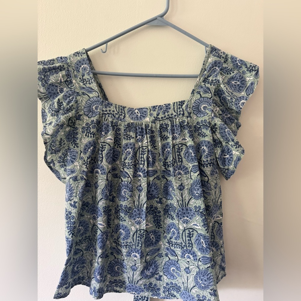 Blue Floral Square-Neck Women's Top